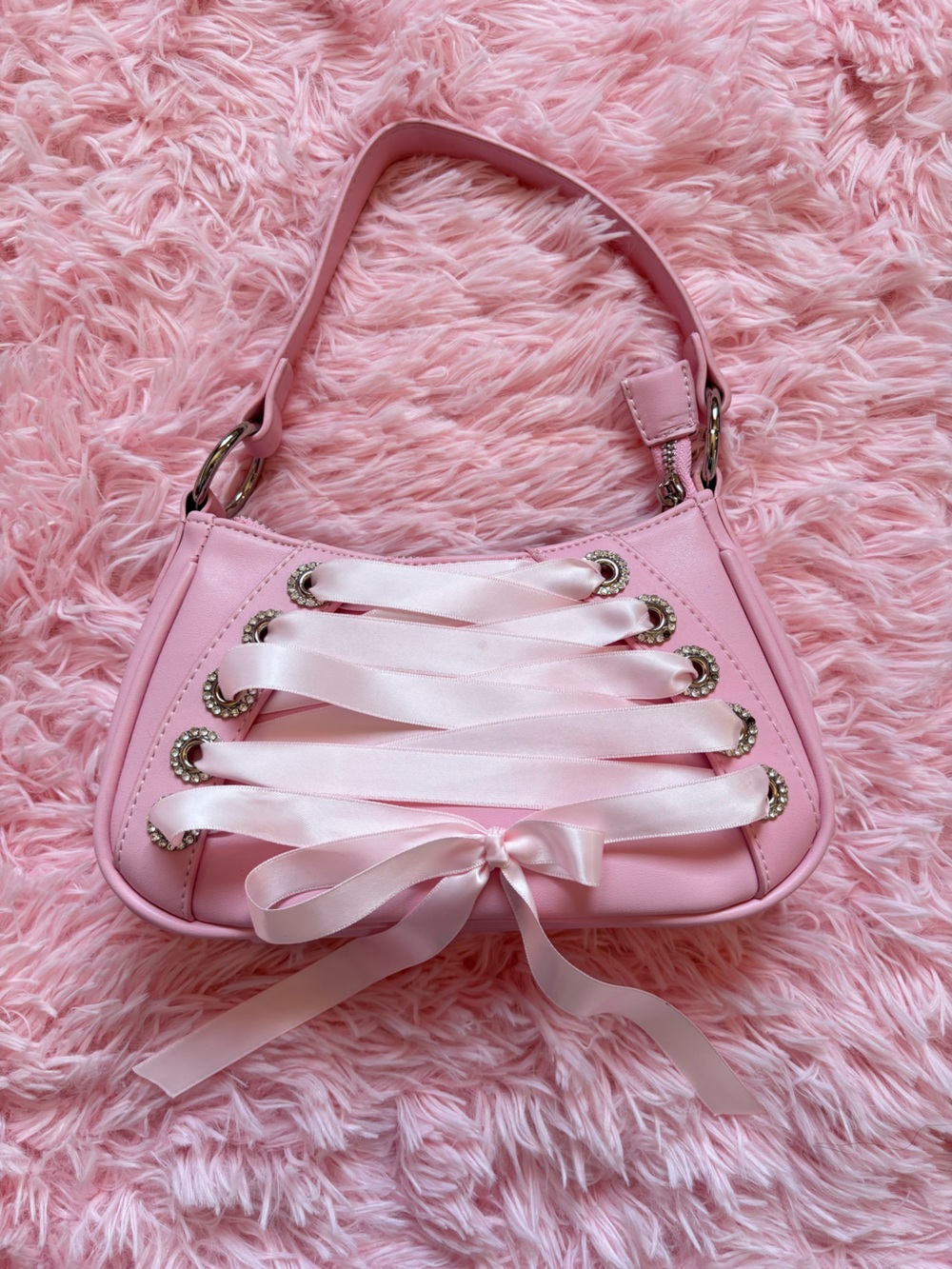 Sugar Thrillz Pink Satin Ribbon Crossbody Bag